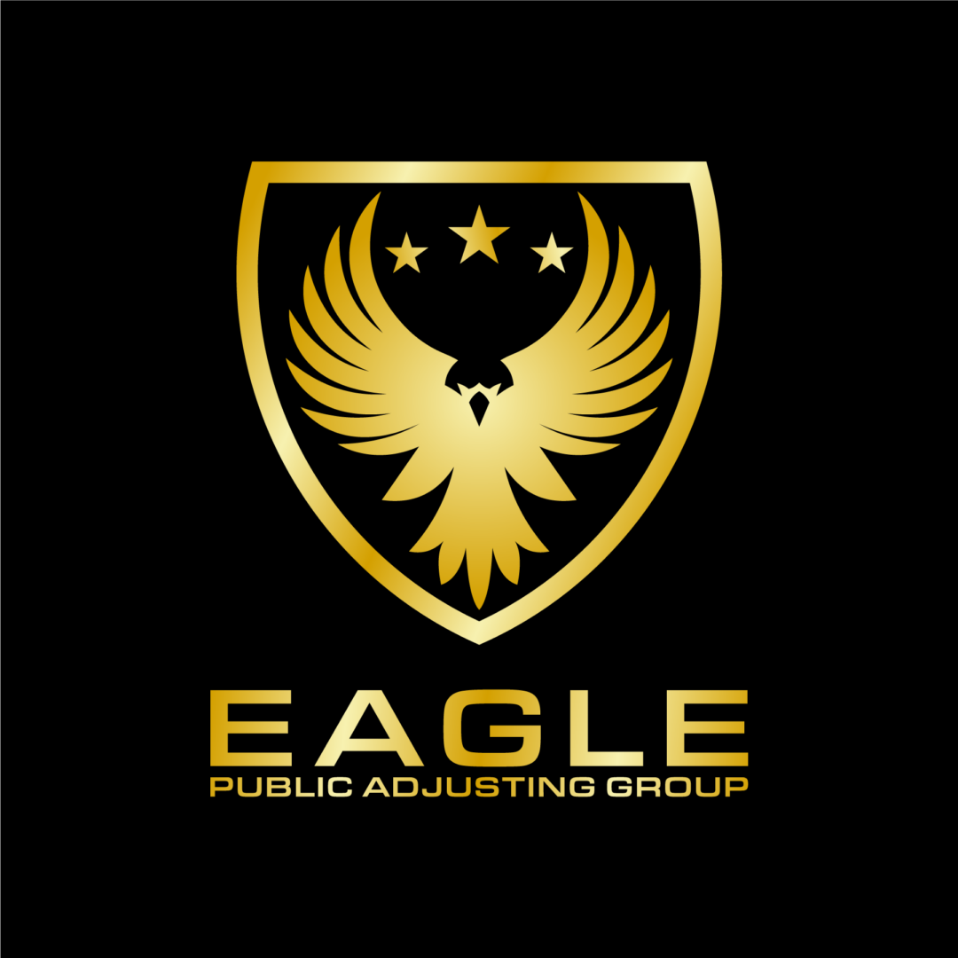 A gold eagle logo with three stars and the word " eagle public adjusting group ".