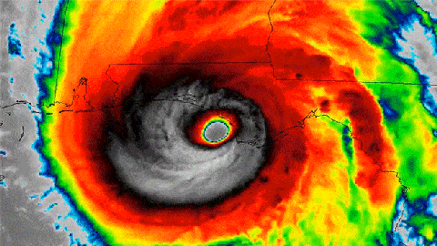 A satellite image of the eye of hurricane katrina.